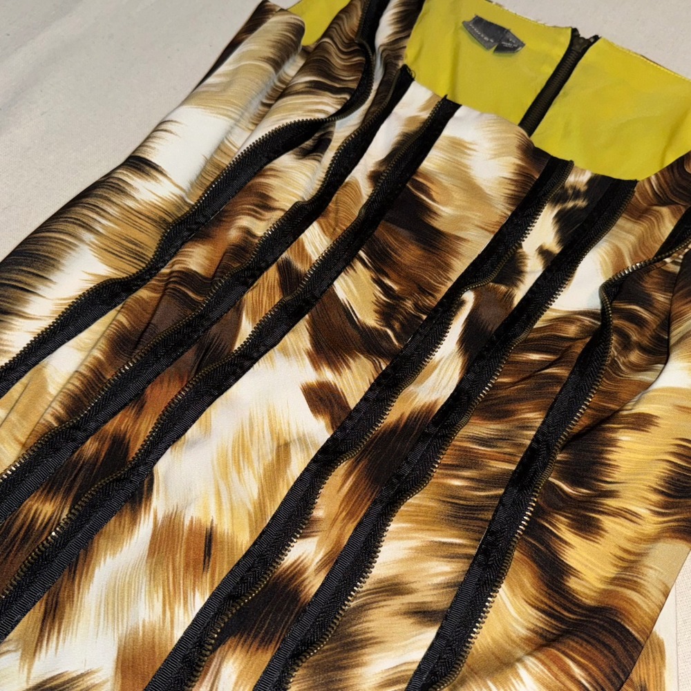 Muse Brown Abstract Animal Print Zipper Accent Sheath Dress Size 14